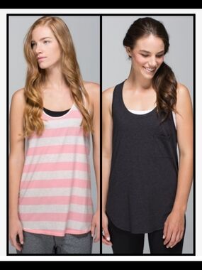 lululemon athletica Pink Stripe & Charcoal Double-Pack Scoop Tank
